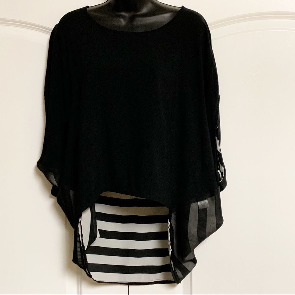 Minkpink Black White Stripe Scoop Neck Cocoon Shape Short Sleeve Tunic top S